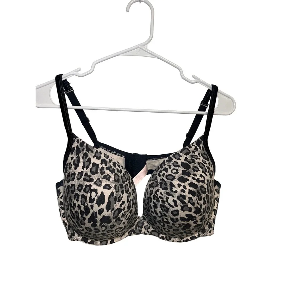 Cacique Intimates Wear Everywhere 40DD Push-Up Bra Grey Leopard Print Underwire